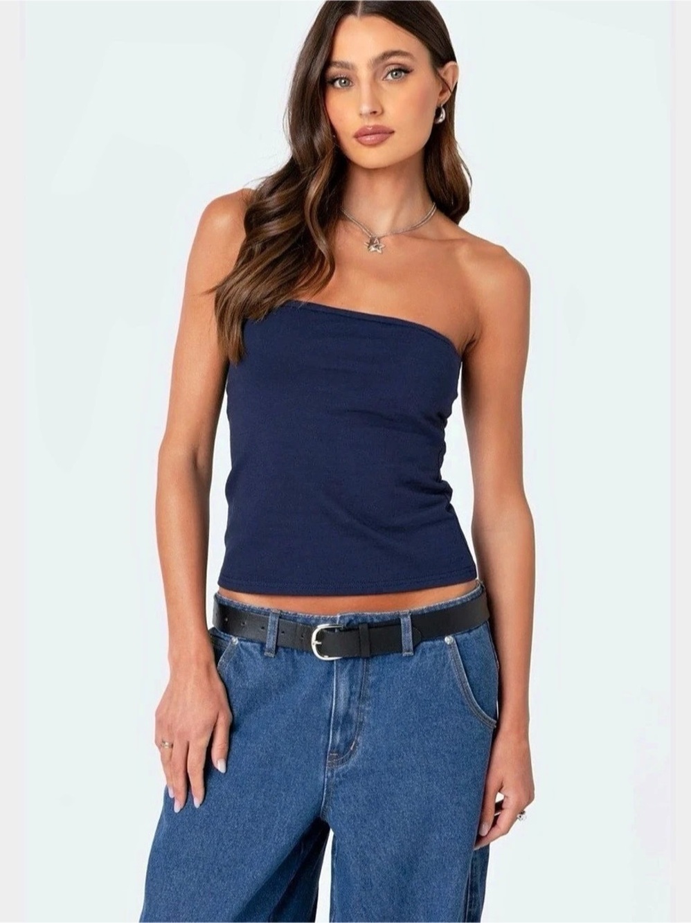 Edikted Built-In Bra Tube Top Navy Blue XS NWT